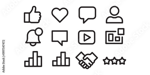 Influencer web icons in line style. Content, Community, Promotion, Influencer, Social Media, Ambassador. Vector Illustration.