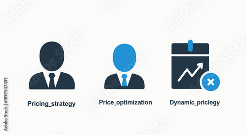 Pricing strategy price optimization dynamic pricing business management icons set with e commerce strategy optimization business management marketing analysis financial analytics calendar