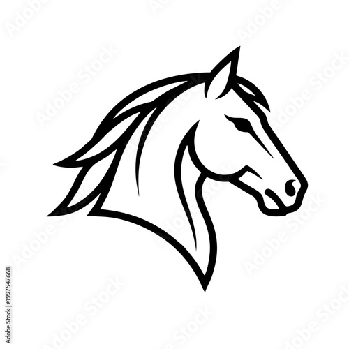 Elegant Horse Head Profile Vector Illustration Minimalist Black Line Art Stallion Mascot Logo Design Isolated on White Background for Equestrian and Ranch Branding