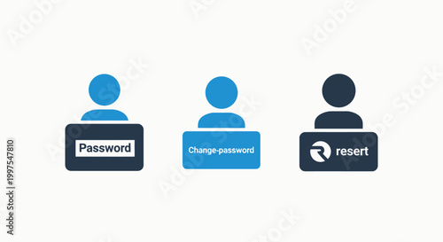 Password management change reset user account security icons for online identity protection with forgot password data protection user interface white background secure login digital identity
