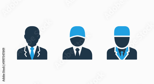Diverse professional figures and occupations icons set representing various career roles with business person healthcare worker white background professional occupation executive employee