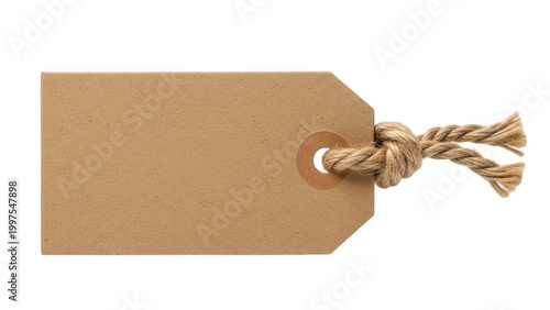 Brown luggage tag with decorative string