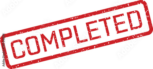 Red grunge rubber stamp mark signifies a task has been successfully finished on a clean white surface
