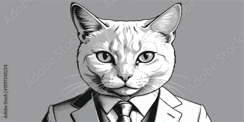 A cute cartoon vector illustration of a funny black cat with a stethoscope, featuring an isolated portrait of a domestic feline pet on a white background