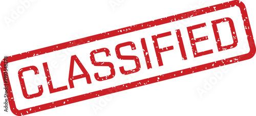 Red rectangular classified information stamp with distressed grunge texture on a clean white surface