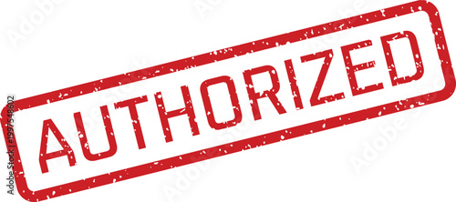 Red rectangular grunge stamp featuring the word AUTHORIZED prominently displayed on a clean white background