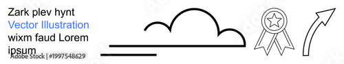 Growth potential, success planning, business strategy, achievement recognition, goal setting, future progress. Minimal cloud, award ribbon and upward arrow. Growth potential and achievement