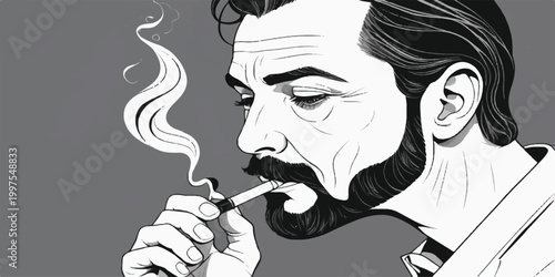 Stylish woman smoking cigarette and cigar fashion illustration portrait