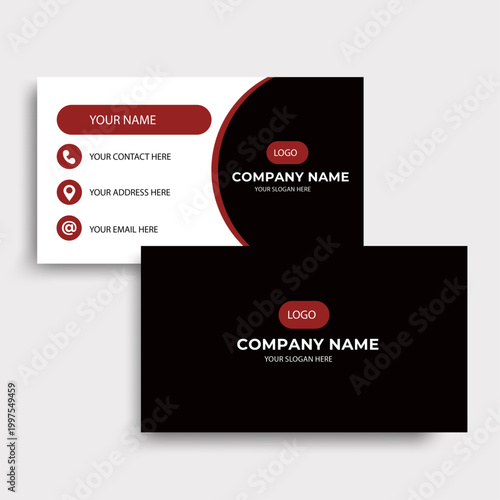 Modern Professional Business Card Template with Red and Black Geometric Design - Vector Illustration