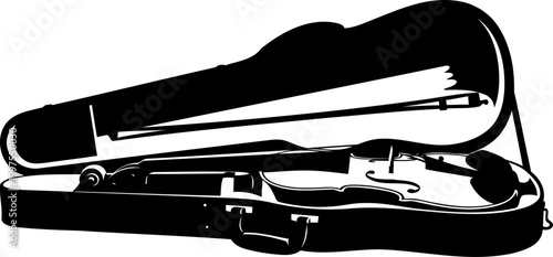 Classical violin resting in open hard case silhouette