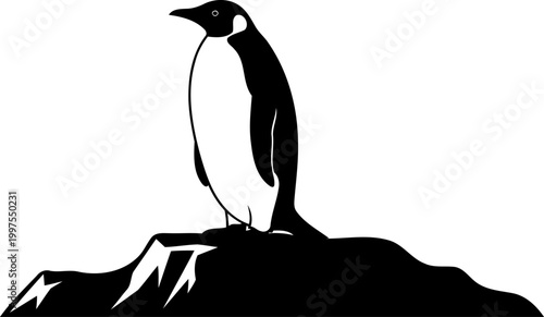 Emperor penguin figure standing on antarctic ice shelf