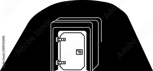 Heavy metal vault door silhouette provides security for a bunker or safe