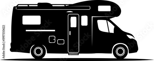 Modern motorhome camper van silhouette for road trip travel adventures