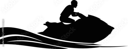Person riding a jet ski silhouette on ocean waves