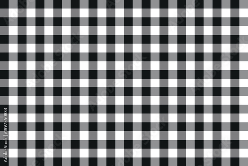 Black gingham tablecloth pattern . Black and white plaid texture . Vector illustration