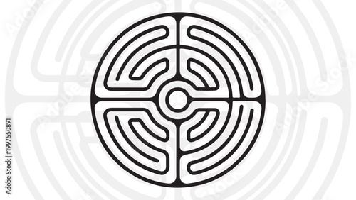 Circular labyrinth pattern, a complex maze design for contemplation and spiritual exploration, symbolic representation of journey and discovery