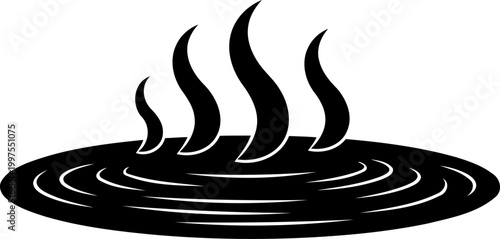 Steaming hot spring silhouette shows ripples in the geothermal water