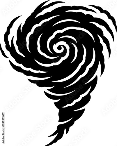 Swirling hurricane storm symbol silhouette with spiral clouds