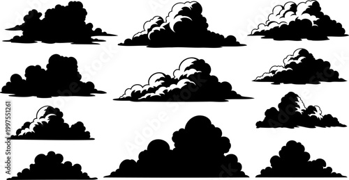 Various cumulus cloud formations silhouette in different shapes
