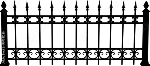 Wrought iron fence section with spiked tops silhouette