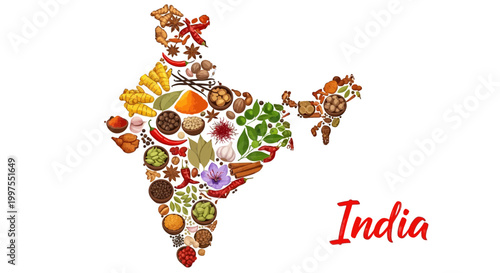 India map made of food items with colorful ingredients