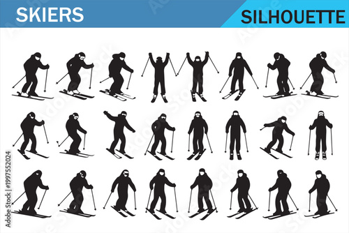 Winter Sports Skier Silhouette Pack in Black and White