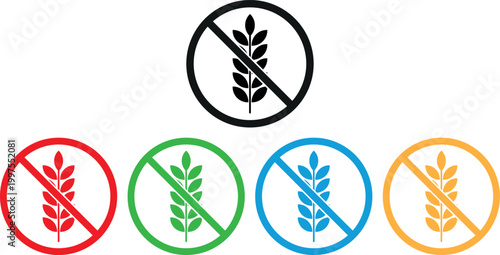 Colorful gluten free icon set in different colors . Gluten free badge label . Vector illustration