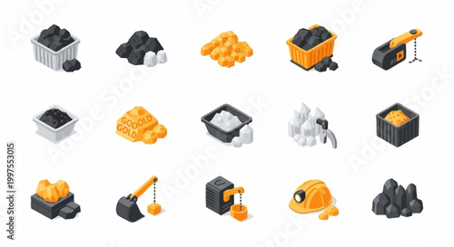 Fotografia Set of isometric icons representing coal mining industry elements and resources