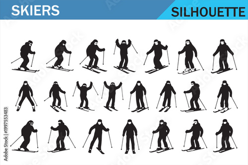 Black Skiing Athlete Silhouettes for Alpine Winter Sports Design