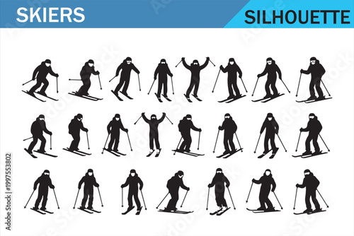 Skiers Silhouette Collection with Winter Sport Action Poses