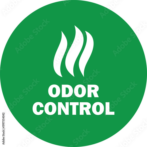 Odor control icon on green circle , professional circular badge for air fresheners and neutralizer packaging . Vector illustration