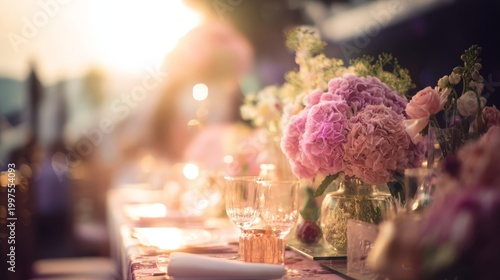 guests. Luxury table setting with flowers for a wedding reception. lifestyle magazines, social media lookbooks, designed for lifestyle magazines and social media content, used by sports marketers.
