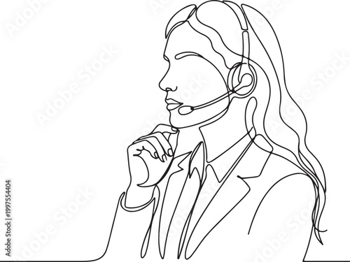 female call center agent wearing headset customer service support communication line art illustration