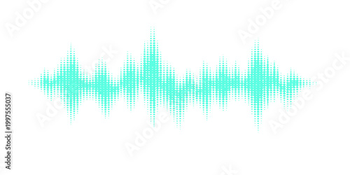 Digital green sound wave vector illustration featuring a music equalizer waveform with electronic pulse lines and frequency spectrum technology on a dark audio background