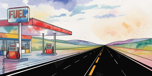 Train and bus stop on highway road with traffic scene