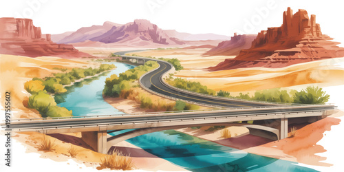 Road through Grand Canyon Arizona desert landscape scenic mountain highway view