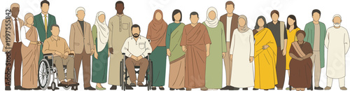 Diverse Group of People Representing Various Cultures, Genders, and Abilities in a Unified Community Illustration