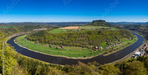 Fotografija Panoramic View of Elbe River Loop and Lilienstein Mountain, Saxon Switzerland Na