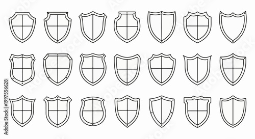 Collection of varied shield outlines with cross divisions