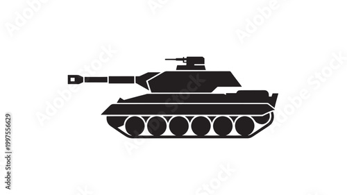 Military Tank Silhouette Facing Left On White Background For War Concepts