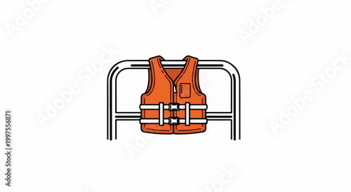 Bright orange vest with buckles on a metal frame
