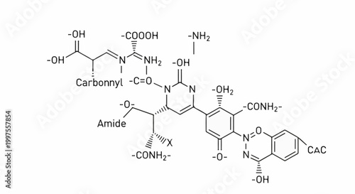 Complex organic molecule with multiple functional groups, chiral centers, and fused rings