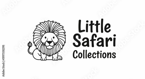 Cute cartoon lion with a stylized mane and text for a brand