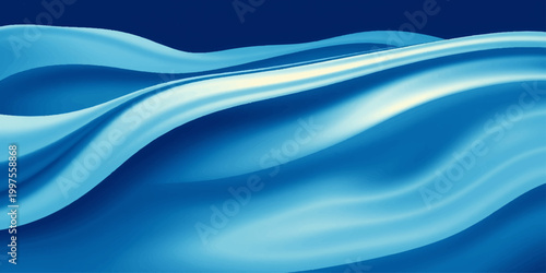 Abstract blue flowing waves with a smooth silk texture and liquid motion create a soft digital art backdrop featuring a curved vector design and light patterns