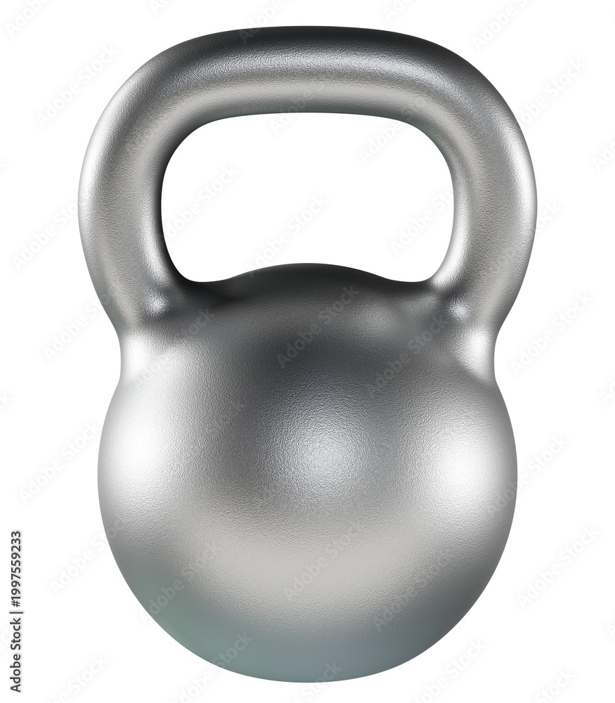 Fototapeta premium Kettlebell fitness weight, blank heavy cast iron powerlifting equipment, painted black, isolated on white background. 3D illustration