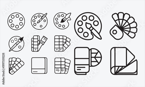 Palette colours icons. Choice  paint icons set.  Modeline art  icon vector Set Guide book, pantone vector icon set