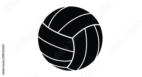 A black volleyball with white lines a striking graphic silhouette