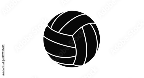 A black silhouette of a volleyball with distinct panel lines silhouette