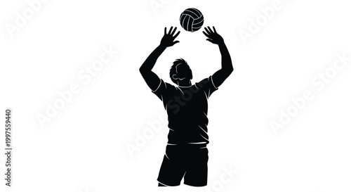 Vászonkép Volleyball player preparing to spike arms raised black silhouette high quality