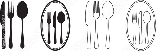 Elegant table setting silhouette forks spoons knives and plates in black and white